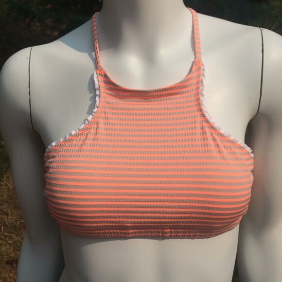 Billabong Striped Halter Swim Bikini Top Orange Gray Strappy Girl's Size 10 - Picture 3 of 7